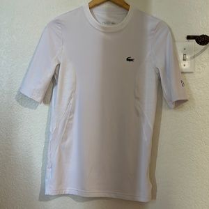 Lacoste White Short Sleeve Men's Tee with Green Crocodile Logo